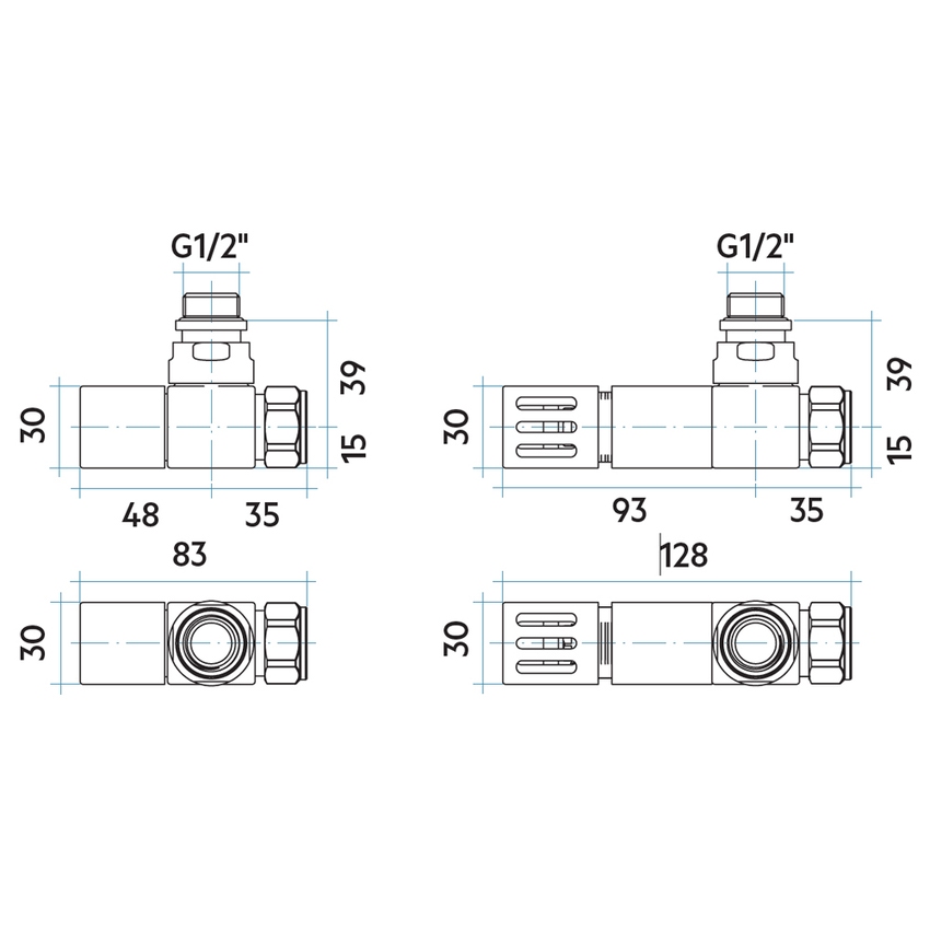 Immagine di Irsap kit valvola con testa termostatica e detentore con pre regolazione a squadro, attacco rame/multistrato da 1/2", colore bianco standard finitura lucido VALKITQUADTE01
