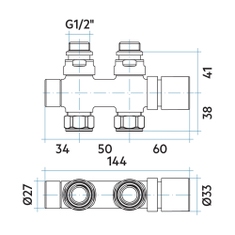 Immagine di Irsap kit gruppo valvola e detentore diritta, termostatizzabile attacco rame/multistrato 1/2", passo 50 mm, con pre regolazione, colore Acciaio finitura satinato Cod.AS VALKIT50DIRCUAS