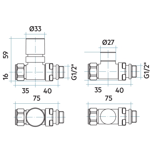 Immagine di Irsap kit valvola detentore dritto, con pre regolazione, termostatizzabile, attacco rame/multistrato 1/2", colore acciaio finitura satinato Cod.AS VALKITDIRCUAS