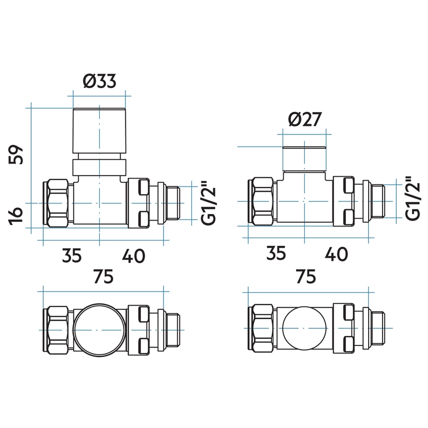 Immagine di Irsap kit valvola detentore dritto, con pre regolazione, termostatizzabile, attacco rame/multistrato 1/2", colore grigio chiaro finitura opaco Cod.8N VALKITDIRCU8N