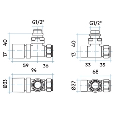 Immagine di Irsap kit valvola detentore a squadro, con pre regolazione, termostatizzabile, attacco rame/multistrato 1/2", colore grigio chiaro finitura opaco Cod.8N VALKITSQUCU8N