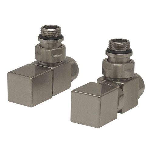 Immagine di Irsap kit valvola e detentore termostatizzabili a squadro con pre regolazione, attacco rame/multistrato 1/2", finitura acciaio inox satinato VALKITQUACUAS