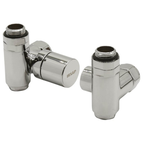 Immagine di Irsap kit valvola sinistra e detentore destro a squadro SALVASPAZIO, termostatizzabile per funzionamento misto, attacco rame/multistrato da 1/2", finitura cromo VALKITSQMISTS50