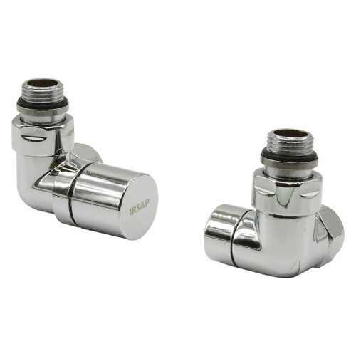 Immagine di Irsap kit valvola SALVASPAZIO sinistra e detentore destro a squadro, termostatizzabile con pre regolazione, attacco rame/multistrato 1/2", finitura cromo VALKITSALVCUS50