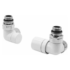 Immagine di Irsap kit valvola SALVASPAZIO destra e detentore sinistro a squadro, termostatizzabile con pre regolazione, attacco rame/multistrato 1/2", colore bianco standard finitura lucido Cod.01 VALKITSALVCU01