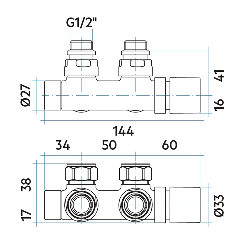 Immagine di Irsap kit gruppo valvola e detentore a squadro reverse, termostatizzabile attacco rame/multistrato 1/2", passo 50 mm, con pre regolazione, finitura cromo VALKIT50SQUCU50