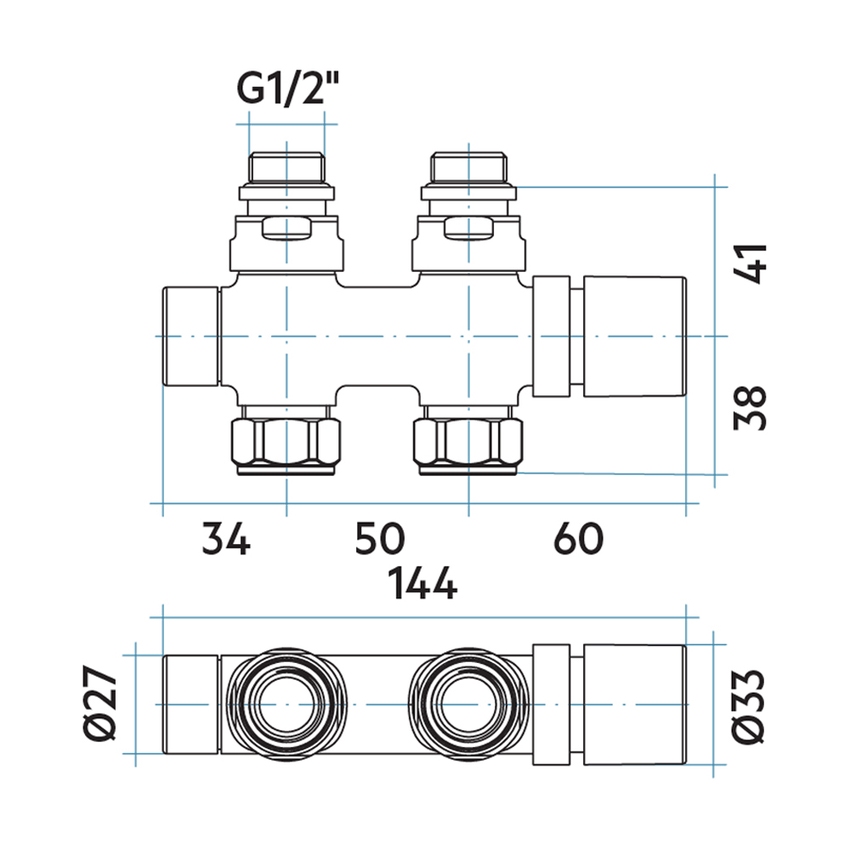 Immagine di Irsap kit gruppo valvola e detentore diritta, termostatizzabile attacco rame/multistrato 1/2", passo 50 mm, con pre regolazione, finitura cromo VALKIT50DIRCU50