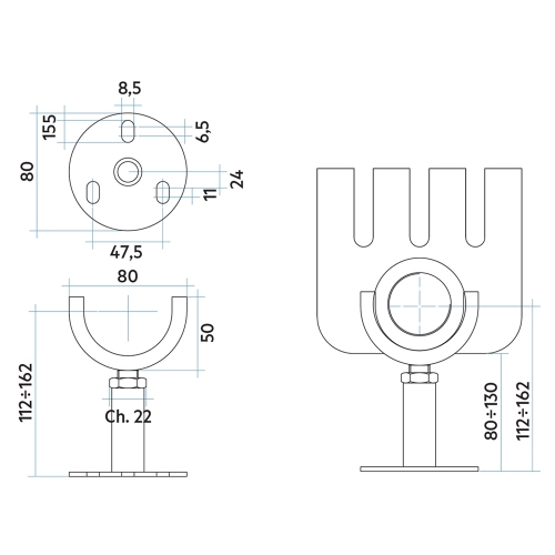 Immagine di Irsap supporto a pavimento per Tesi regolabile P.da 80 a 130 mm, colore bianco standard finitura lucido AMENSPAV01