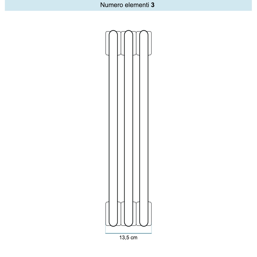 Immagine di Irsap TESI 3 Radiatore 3 elementi H.66,5 L.13,5 P.10,1 cm, colore bianco standard finitura lucido Cod.01 (senza tappi) RT306650301IRNON02
