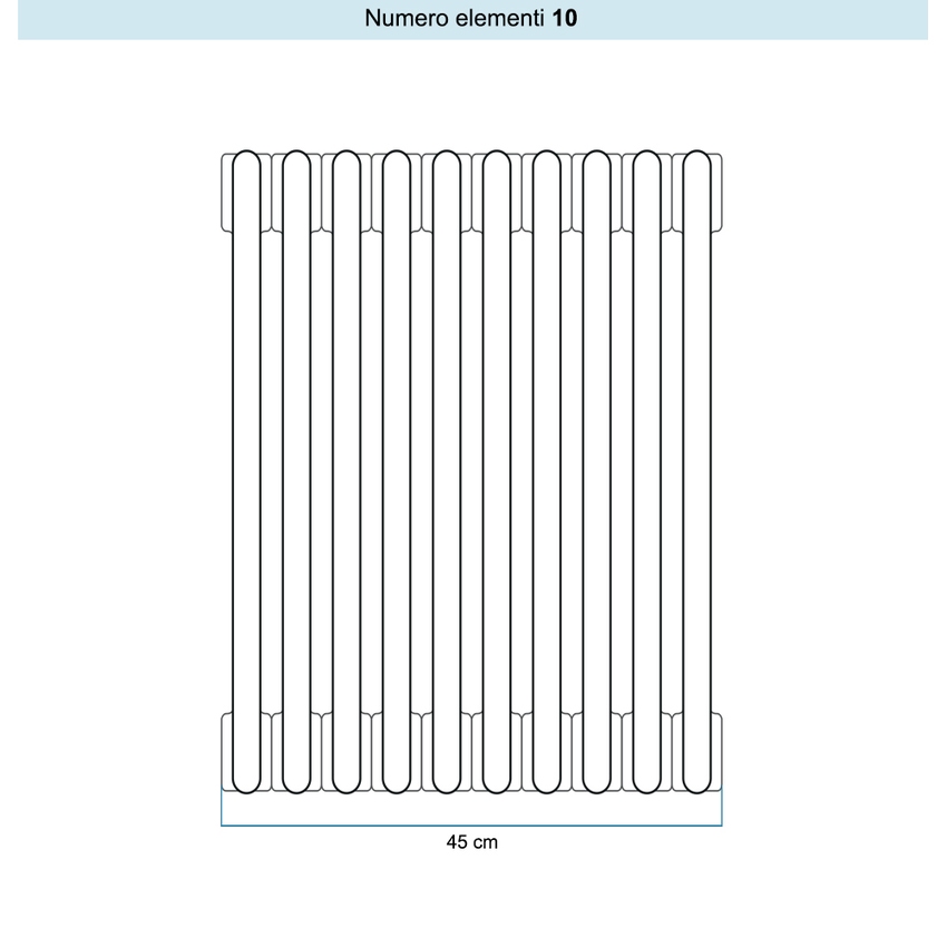 Immagine di Irsap TESI 3 Radiatore 10 elementi H.180 L.45 P.10,1 cm, colore bianco standard finitura lucido Cod.01 (senza tappi) RT318001001IRNON06