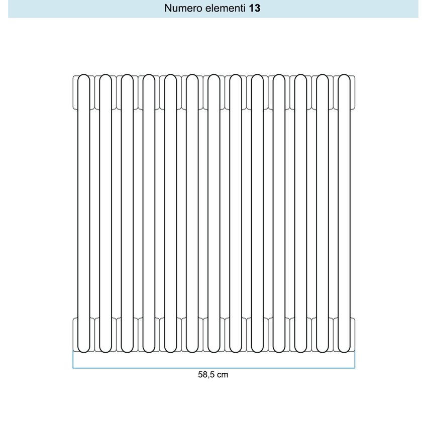 Immagine di Irsap TESI 3 Radiatore 13 elementi H.186,5 L.58,5 P.10,1 cm, colore bianco standard finitura lucido Cod.01 (senza tappi) RT318651301IRNON01