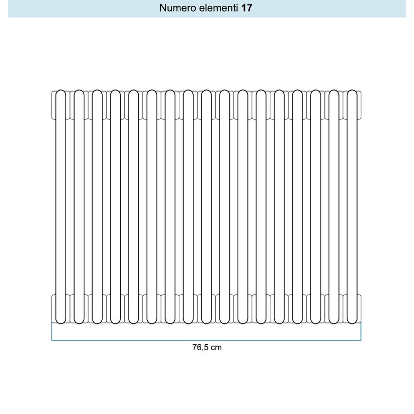 Immagine di Irsap TESI 3 Radiatore 17 elementi H.20 L.76,5 P.10,1 cm, colore bianco standard finitura lucido Cod.01 (senza tappi) RT302001701IRNON01