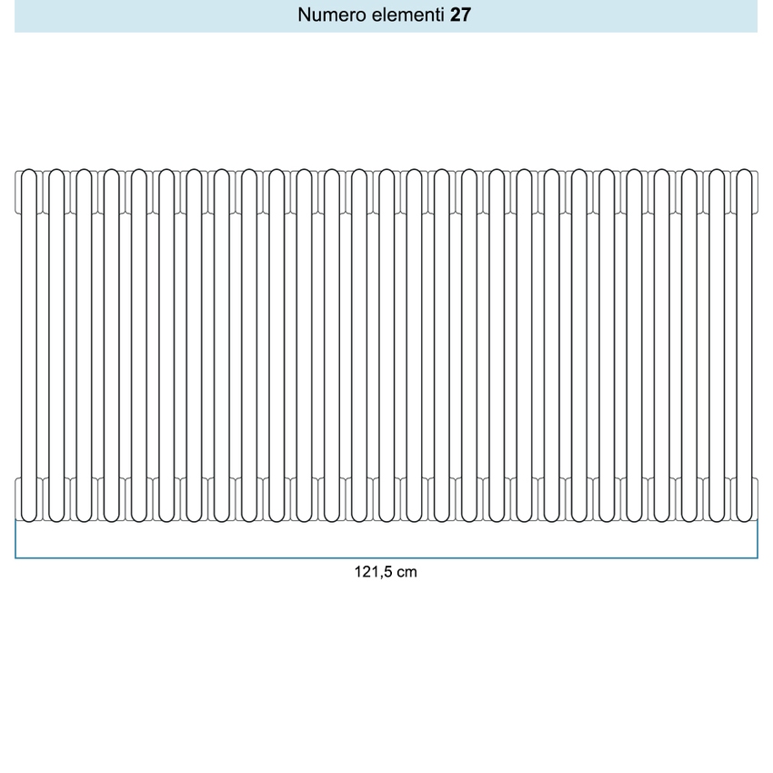 Immagine di Irsap TESI 3 Radiatore 27 elementi H.63,5 L.121,5 P.10,1 cm, colore bianco standard finitura lucido Cod.01 (senza tappi) RT306352701IRNON01