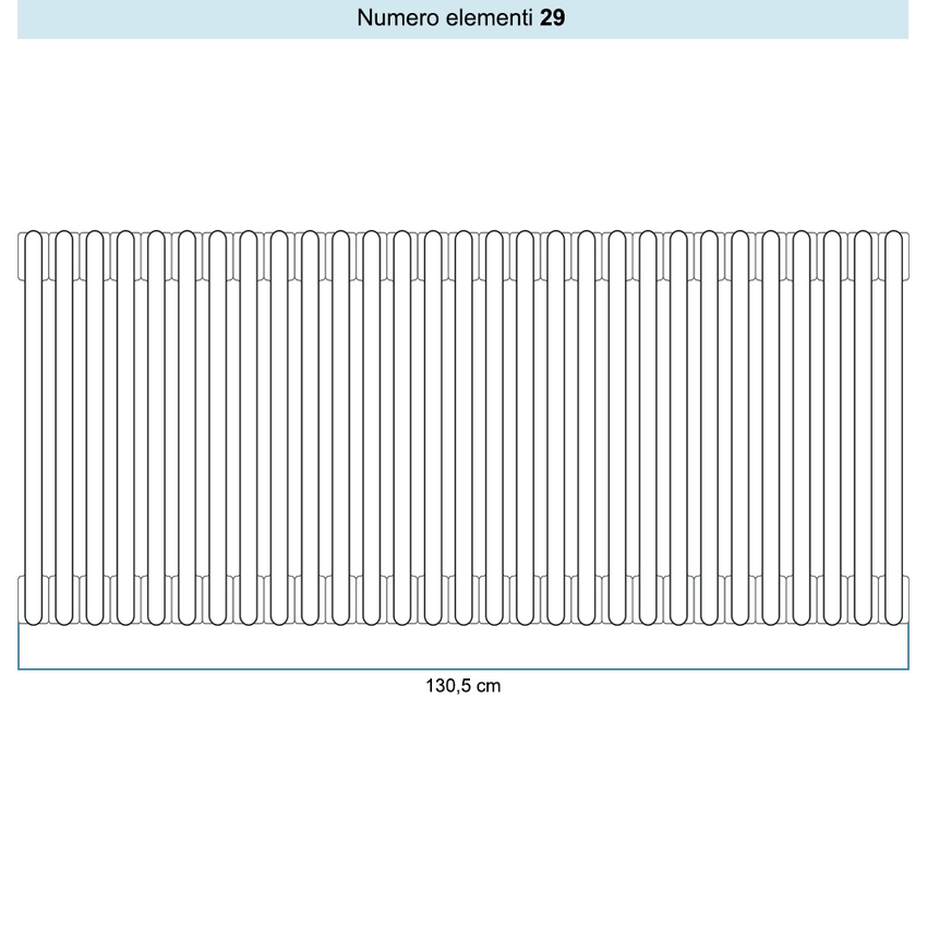 Immagine di Irsap TESI 3 Radiatore 29 elementi H.63,5 L.130,5 P.10,1 cm, colore bianco standard finitura lucido Cod.01 (senza tappi) RT306352901IRNON01