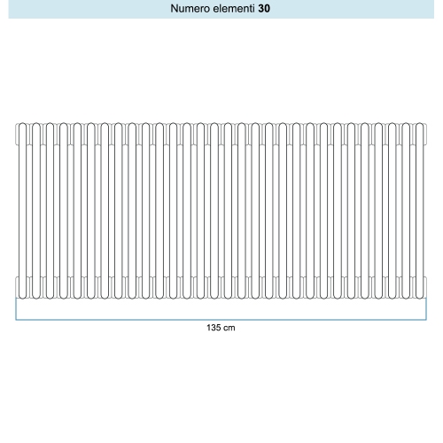 Immagine di Irsap TESI 3 Radiatore 30 elementi H.76,5 L.135 P.10,1 cm, colore bianco finitura opaco Cod.J8 (con tappi) RT3076530J8IR02N01