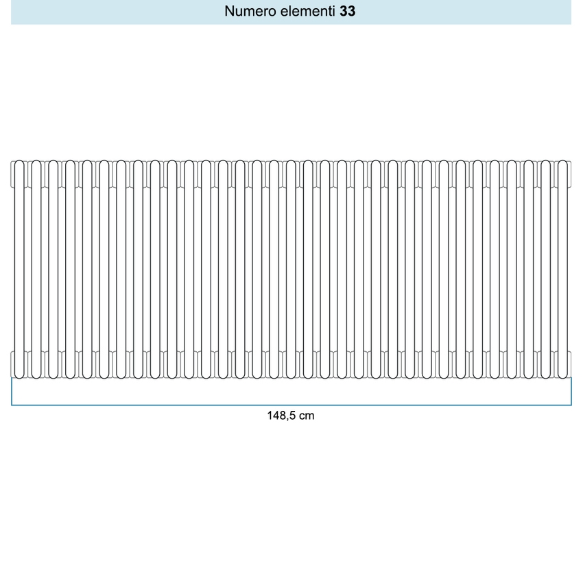 Immagine di Irsap TESI 3 Radiatore 33 elementi H.56,5 L.148,5 P.10,1 cm, colore bianco standard finitura lucido Cod.01 (senza tappi) RT305653301IRNON01