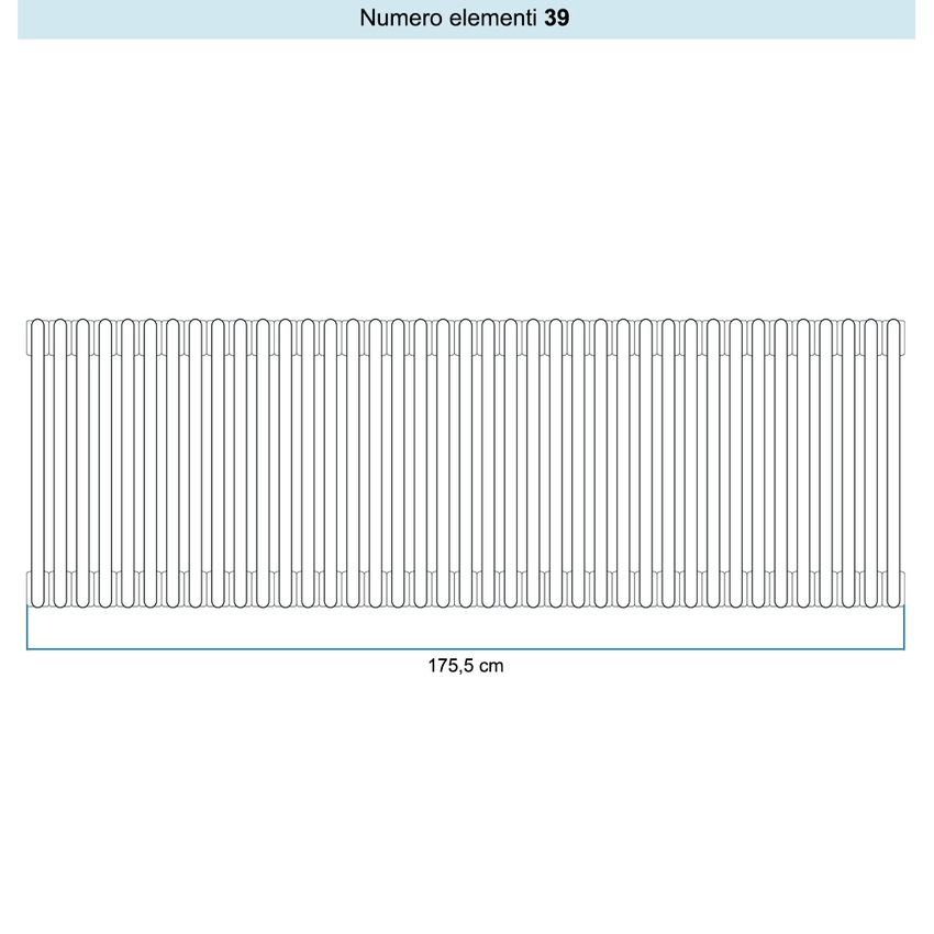 Immagine di Irsap TESI 3 Radiatore 39 elementi H.75 L.175,5 P.10,1 cm, colore bianco standard finitura lucido Cod.01 (senza tappi) RT307503901IRNON01