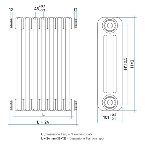 Immagine di Irsap TESI 3 Radiatore 17 elementi H.180 L.76,5 P.10,1 cm, colore grigio perla finitura ruvido Cod.L6 (con tappi) RT3180017L6IR02N01