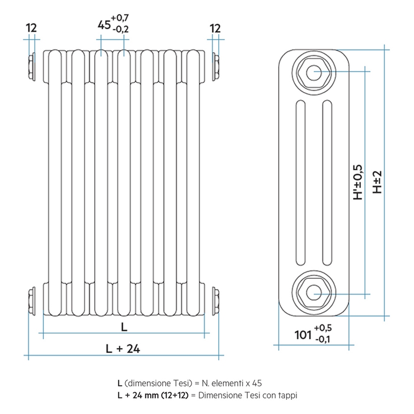 Immagine di Irsap TESI 3 Radiatore 5 elementi H.88,5 L.22,5 P.10,1 cm, colore nero satinato finitura ruvido Cod.30 (con tappi) RT308850530IR02N01