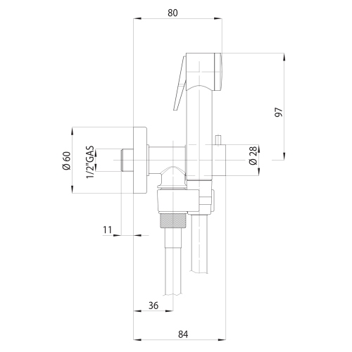 Immagine di Bossini PALOMA idroscopino con presa acqua orientabile e rubinetto di arresto, con flessibile 80 cm, finitura cromo E57010800030015