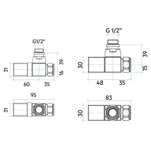 Immagine di Irsap kit valvola e detentore termostatizzabili a squadro con pre regolazione, attacco rame/multistrato 1/2", finitura cromo VALKITQUACU50