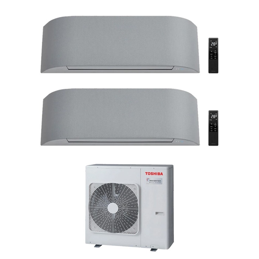 Immagine di Toshiba HAORI R32 Climatizzatore a parete dual split inverter Wi-Fi light grey | unità esterna 8 kW unità interne 16000+10000 BTU RAS-4M27G3AVG-E+RAS-[B16|B10]N4KVRG-E