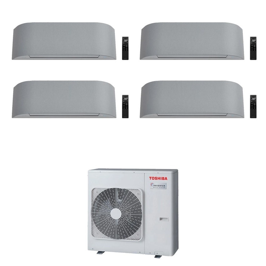 Immagine di Toshiba HAORI R32 Climatizzatore a parete quadri split inverter Wi-Fi light grey | unità esterna 10 kW unità interne 13000+10000+10000+10000 BTU RAS-5M34G3AVG-E+RAS-[B13|B10|B10|B10]N4KVRG-E