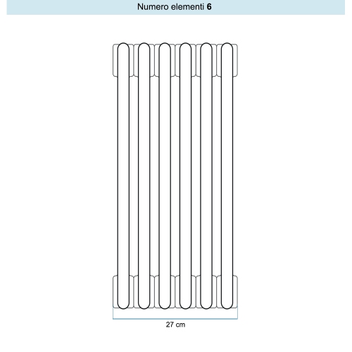 Immagine di Irsap TESI 2 Radiatore 6 elementi H.63,5 L.27 P.6,5 cm, colore bianco standard finitura lucido Cod.01 (senza tappi) RT206350601IRNON01