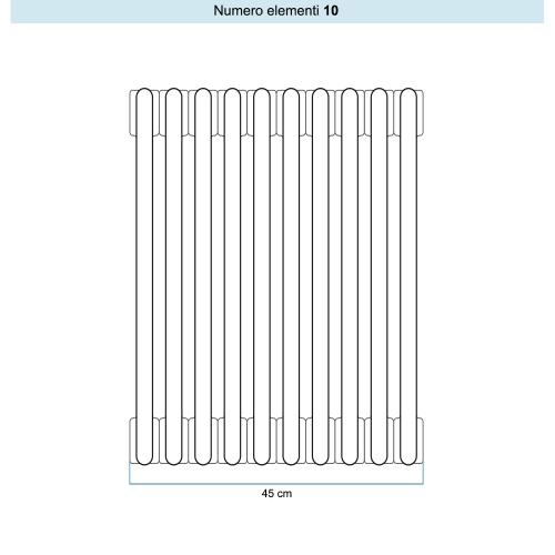 Immagine di Irsap TESI 2 Radiatore 10 elementi H.166,5 L.45 P.6,5 cm, colore avorio ral 1013 finitura lucido Cod.02 (con tappi) RT216651002IR02N01