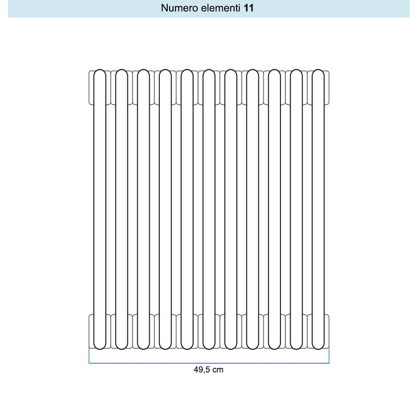 Immagine di Irsap TESI 2 Radiatore 11 elementi H.50 L.49,5 P.6,5 cm, colore bianco standard finitura lucido Cod.01 (senza tappi) RT205001101IRNON01
