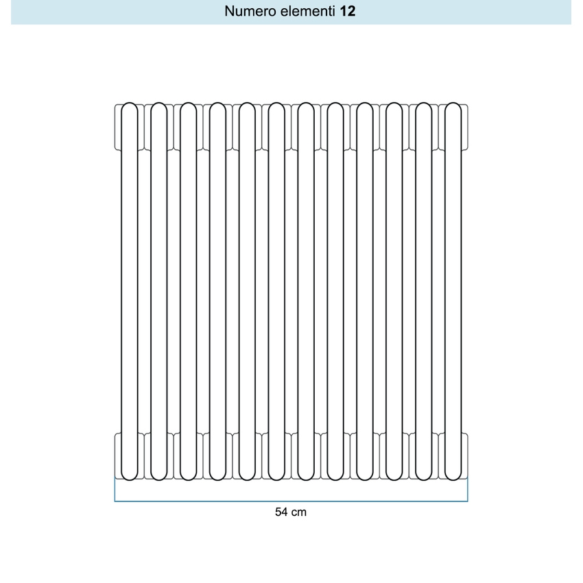 Immagine di Irsap TESI 2 Radiatore 12 elementi H.56,5 L.54 P.6,5 cm, colore bianco standard finitura lucido Cod.01 (senza tappi) RT205651201IRNON01