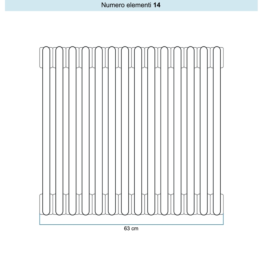 Immagine di Irsap TESI 2 Radiatore 14 elementi H.250 L.63 P.6,5 cm, colore bianco standard finitura lucido Cod.01 (senza tappi) RT225001401IRNON01