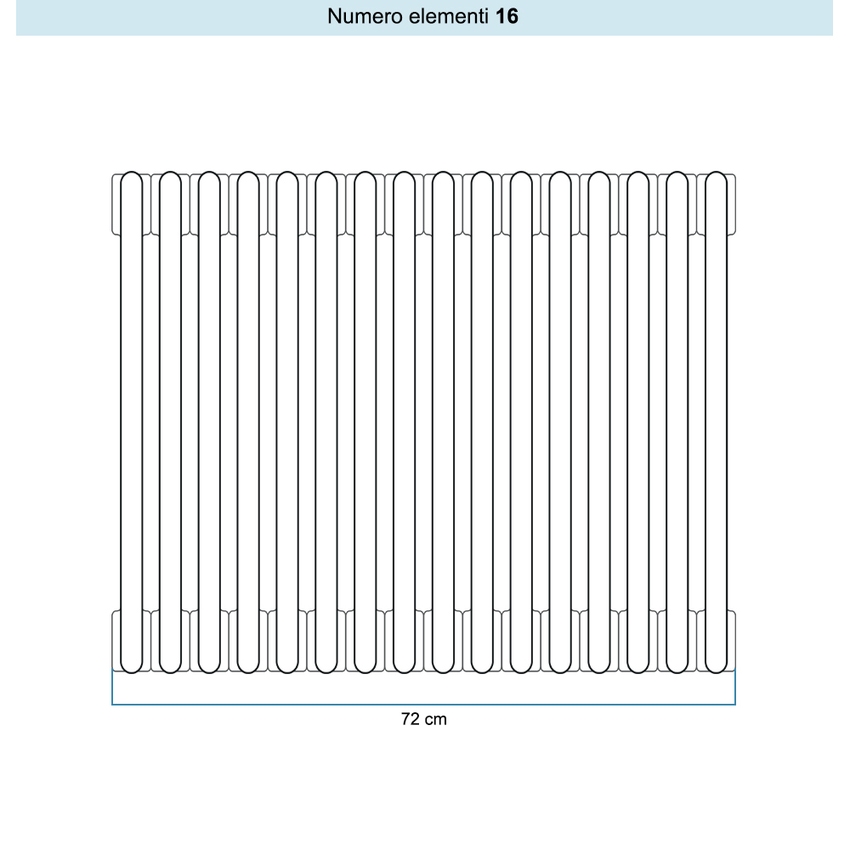 Immagine di Irsap TESI 2 Radiatore 16 elementi H.20 L.72 P.6,5 cm, colore bianco standard finitura lucido Cod.01 (senza tappi) RT202001601IRNON01