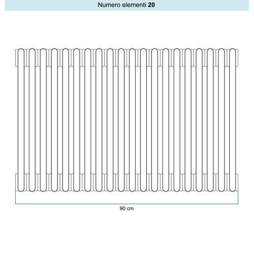 Immagine di Irsap TESI 2 Radiatore 20 elementi H.75 L.90 P.6,5 cm, colore sablè finitura ruvido Cod.Y4 (con tappi) RT2075020Y4IR02N01