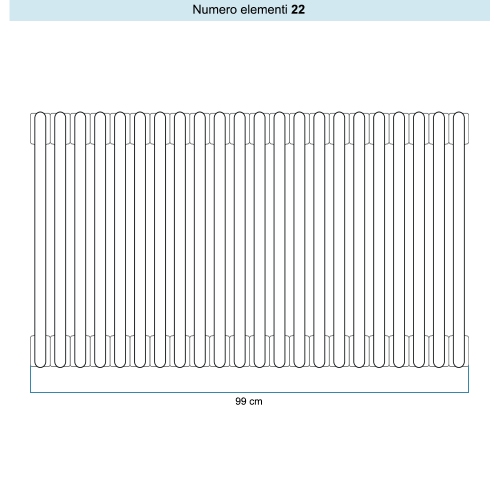 Immagine di Irsap TESI 2 Radiatore 22 elementi H.150 L.99 P.6,5 cm, colore bianco standard finitura lucido Cod.01 (senza tappi) RT215002201IRNON01