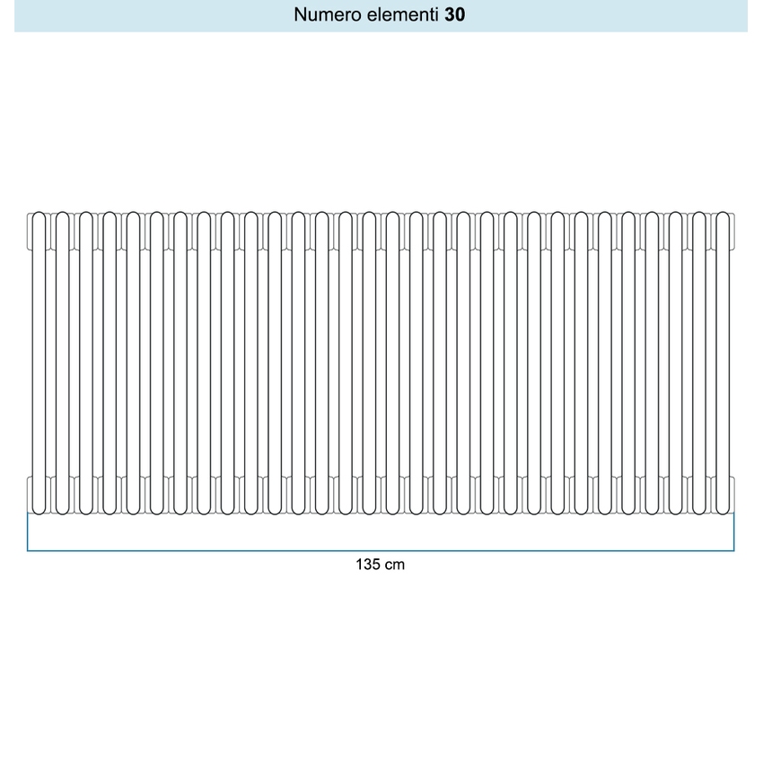 Immagine di Irsap TESI 2 Radiatore 30 elementi H.59,5 L.135 P.6,5 cm, colore bianco standard finitura lucido Cod.01 (senza tappi) RT205953001IRNON01