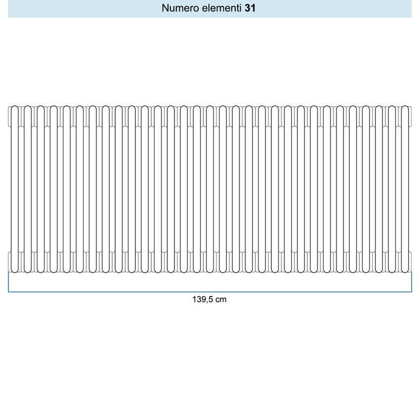 Immagine di Irsap TESI 4 Radiatore 31 elementi H.20 L.139,5 P.13,9 cm, colore bianco standard finitura lucido Cod.01 (senza tappi) RT402003101IRNON01