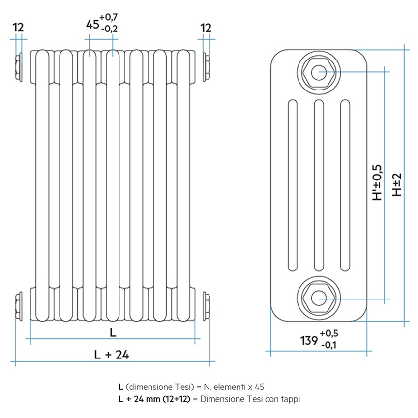 Immagine di Irsap TESI 4 Radiatore 18 elementi H.60 L.81 P.13,9 cm, colore flame red finitura ruvido Cod.7D (con tappi) RT40600187DIR02N01