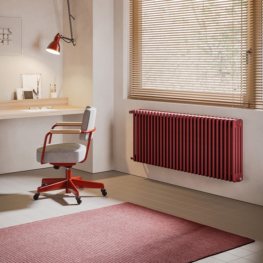 Immagine di Irsap TESI 4 Radiatore 18 elementi H.60 L.81 P.13,9 cm, colore flame red finitura ruvido Cod.7D (con tappi) RT40600187DIR02N01