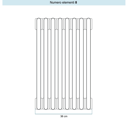 Immagine di Irsap TESI 5 Radiatore 8 elementi H.56,5 L.36 P.17,7 cm, colore bianco standard finitura lucido Cod.01 (senza tappi) RT505650801IRNON01