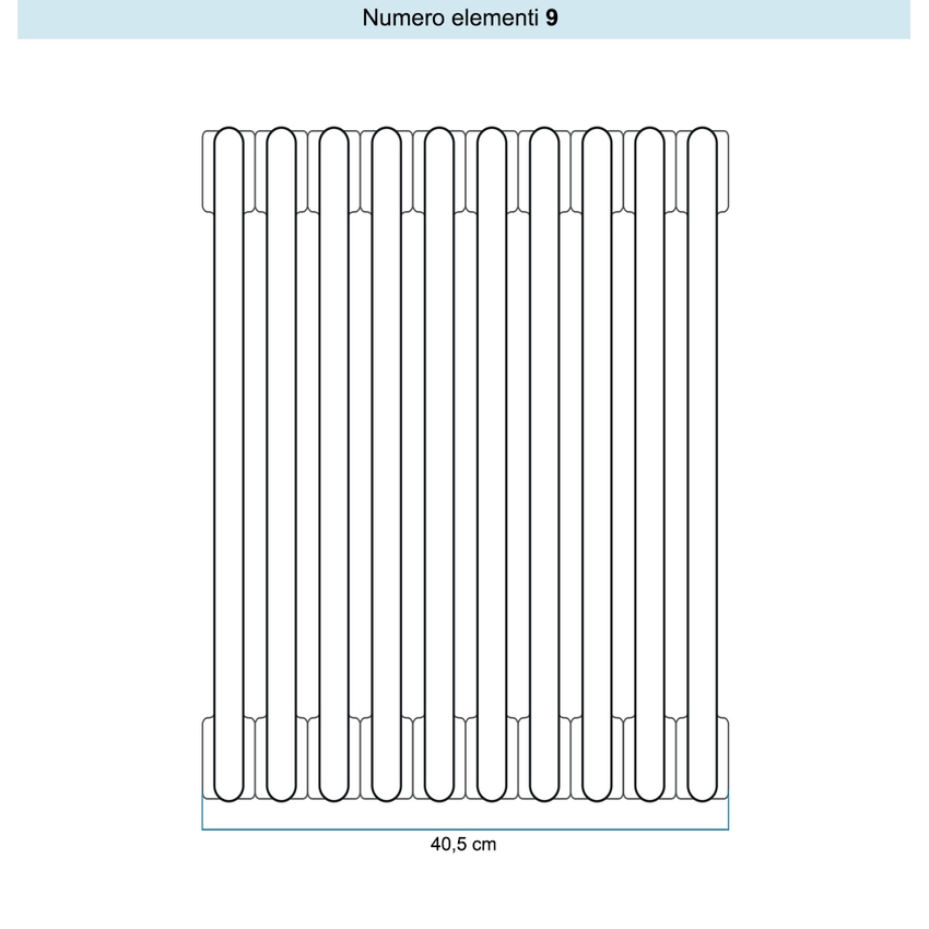 Immagine di Irsap TESI 5 Radiatore 9 elementi H.40 L.40,5 P.17,7 cm, colore bianco standard finitura lucido Cod.01 (senza tappi) RT504000901IRNON01