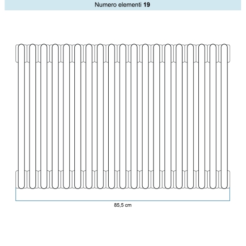 Immagine di Irsap TESI 5 Radiatore 19 elementi H.56,5 L.85,5 P.17,7 cm, colore bianco standard finitura lucido Cod.01 (senza tappi) RT505651901IRNON01