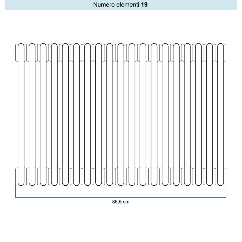 Immagine di Irsap TESI 5 Radiatore 19 elementi H.66,5 L.85,5 P.17,7 cm, colore bianco standard finitura lucido Cod.01 (senza tappi) RT506651901IRNON01
