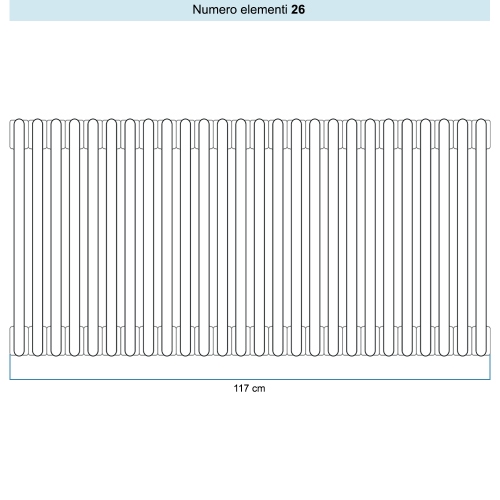 Immagine di Irsap TESI 5 Radiatore 26 elementi H.20 L.117 P.17,7 cm, colore bianco standard finitura lucido Cod.01 (senza tappi) RT502002601IRNON01