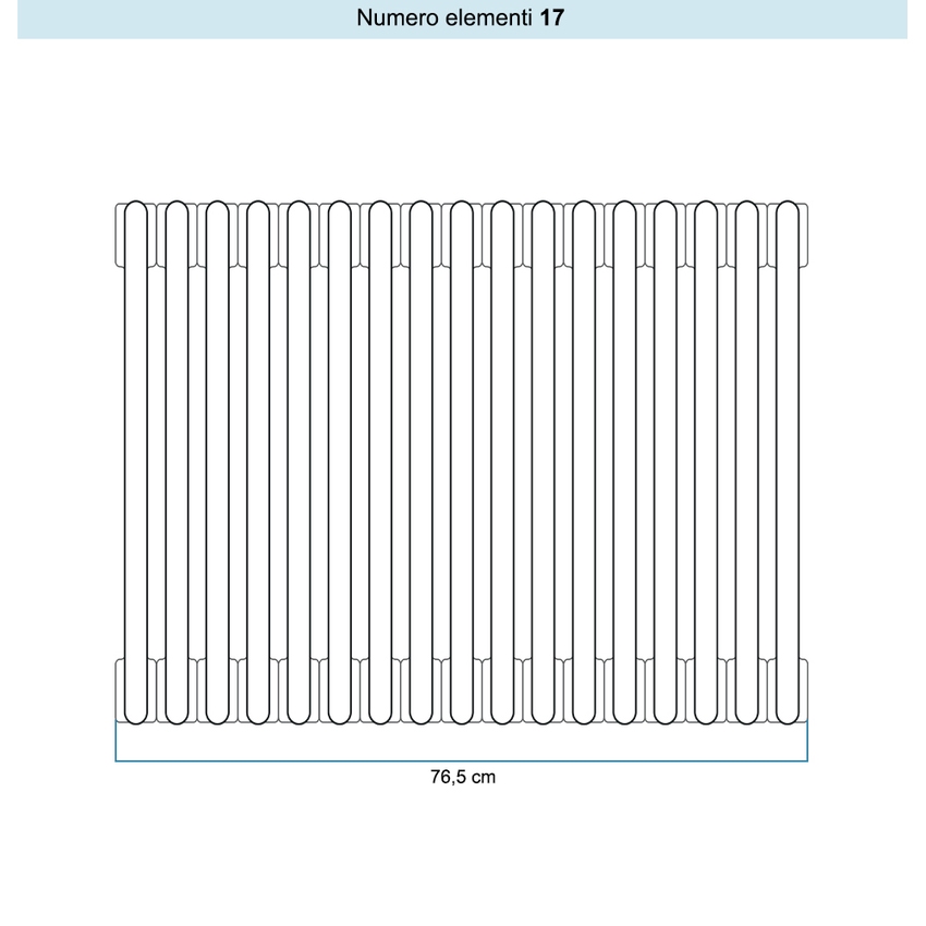 Immagine di Irsap TESI 6 Radiatore 17 elementi H.30 L.76,5 P.21,5 cm, colore bianco standard finitura lucido Cod.01 (senza tappi) RT603001701IRNON01