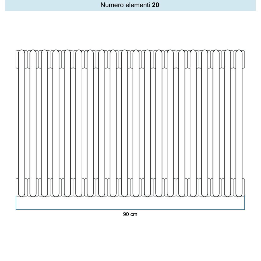 Immagine di Irsap TESI 6 Radiatore 20 elementi H.40 L.90 P.21,5 cm, colore bianco standard finitura lucido Cod.01 (senza tappi) RT604002001IRNON01