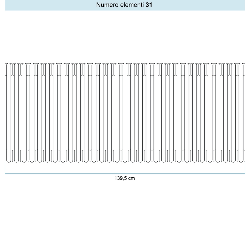 Immagine di Irsap TESI 6 Radiatore 31 elementi H.50 L.139,5 P.21,5 cm, colore bianco standard finitura lucido Cod.01 (senza tappi) RT605003101IRNON01