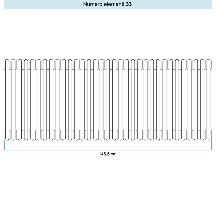 Immagine di Irsap TESI 6 Radiatore 33 elementi H.66,5 L.148,5 P.21,5 cm, colore bianco standard finitura lucido Cod.01 (senza tappi) RT606653301IRNON01