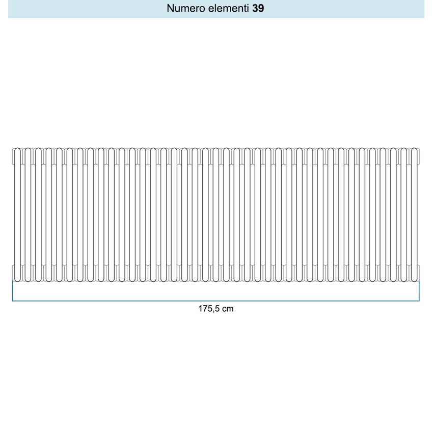 Immagine di Irsap TESI 6 Radiatore 39 elementi H.40 L.175,5 P.21,5 cm, colore bianco standard finitura lucido Cod.01 (senza tappi) RT604003901IRNON01