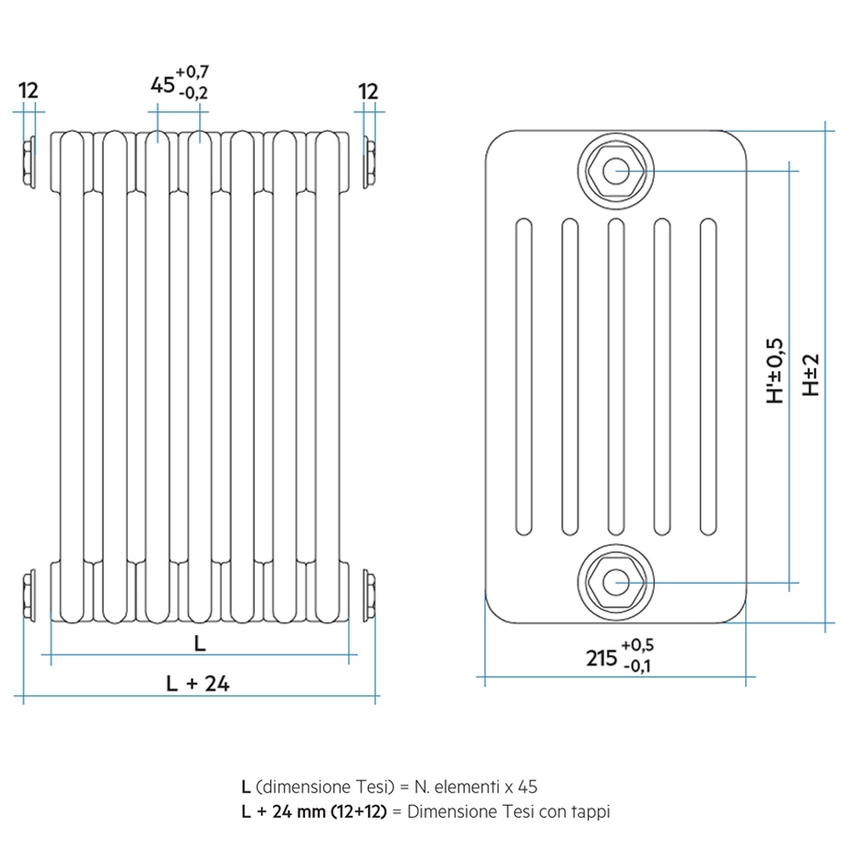 Immagine di Irsap TESI 6 Radiatore 18 elementi H.66,5 L.81 P.21,5 cm, colore bianco standard finitura lucido Cod.01 (senza tappi) RT606651801IRNON01
